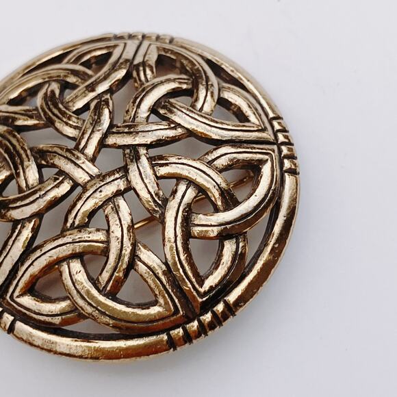 Vintage Signed Sol D'Or Celtic Revival Gold Tone Knot Brooch England 80s Miracle - Picture 6 of 9